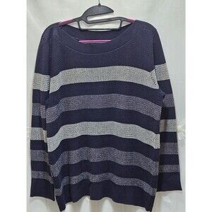 Market & Spruce Womens Large Blue Sweater Stripes Cozy Business Waffle Knit Cute